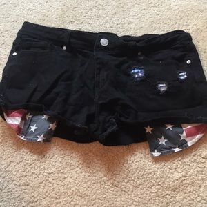 Black/American Flag Jean Shorts